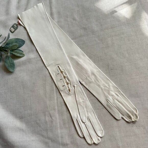 VTG Aris of Paris 6.5  LONG KID LEATHER OPERA GLOVES FORMAL BRIDAL GALA BOUDOIR - Picture 1 of 15
